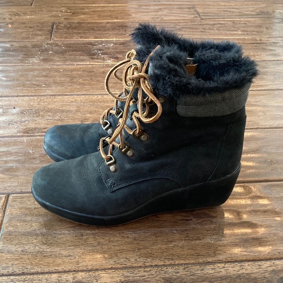 Sperry Top-Sider Luca Peak Women’s Wedge Boots Black Sz 9 Faux Fur - Picture 1 of 10